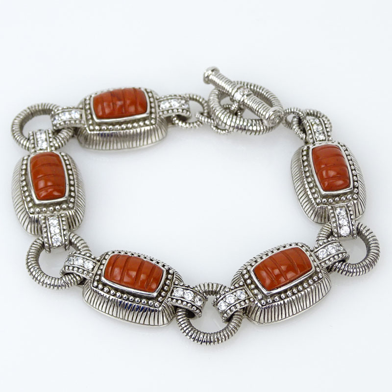 Judith Ripka Sterling Silver, CZ and Coral Bracelet