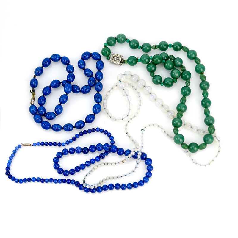 Four (4) Vintage Bead Necklaces Including: Aventurine Quartz, Opal style Glass and Two (2) Lapis style Glass