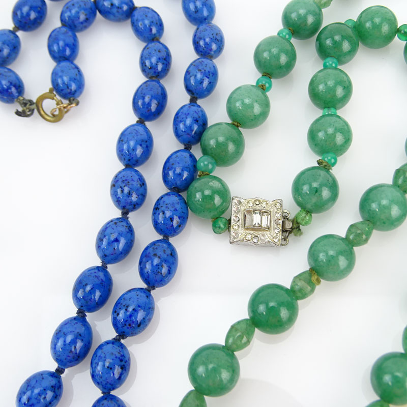 Four (4) Vintage Bead Necklaces Including: Aventurine Quartz, Opal style Glass and Two (2) Lapis style Glass