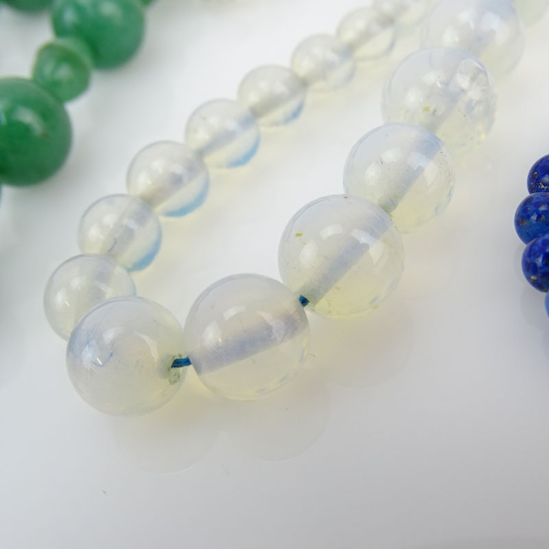 Four (4) Vintage Bead Necklaces Including: Aventurine Quartz, Opal style Glass and Two (2) Lapis style Glass