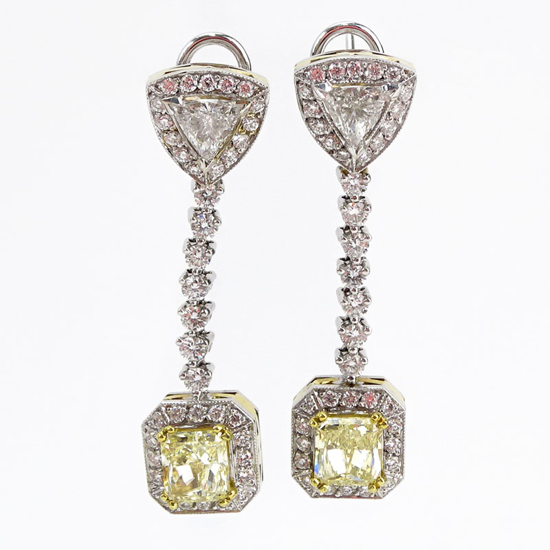 7.25 Carat TW Diamond and 18 Karat White and Yellow Gold Pendant Earrings Set