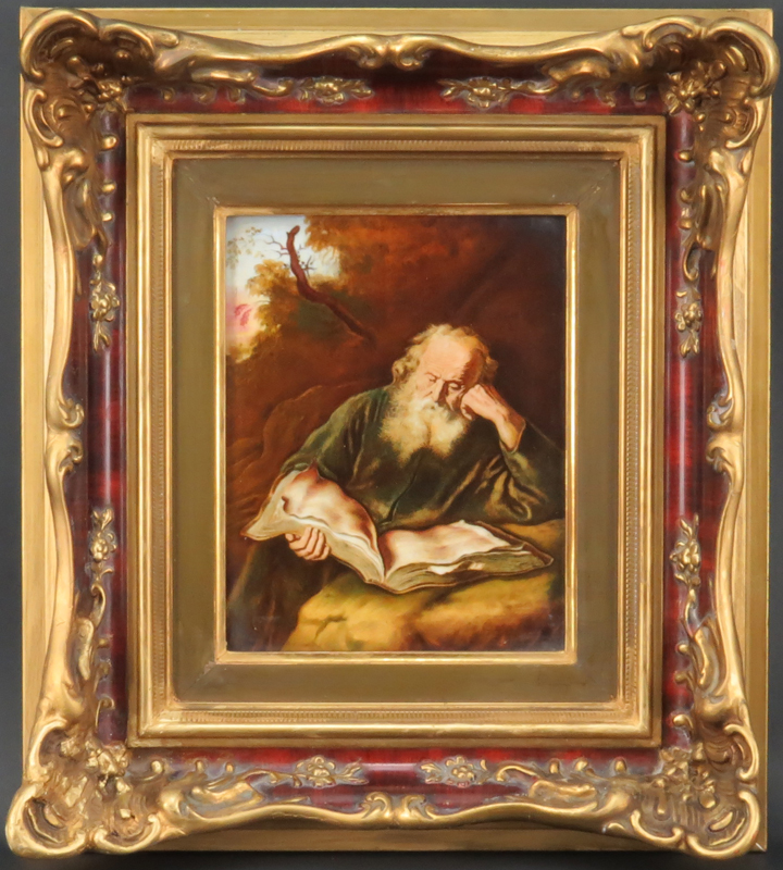 After: Salomon Koninck, Dutch (1609-1656) "The Hermit" Rosenthal Porcelain Plaque