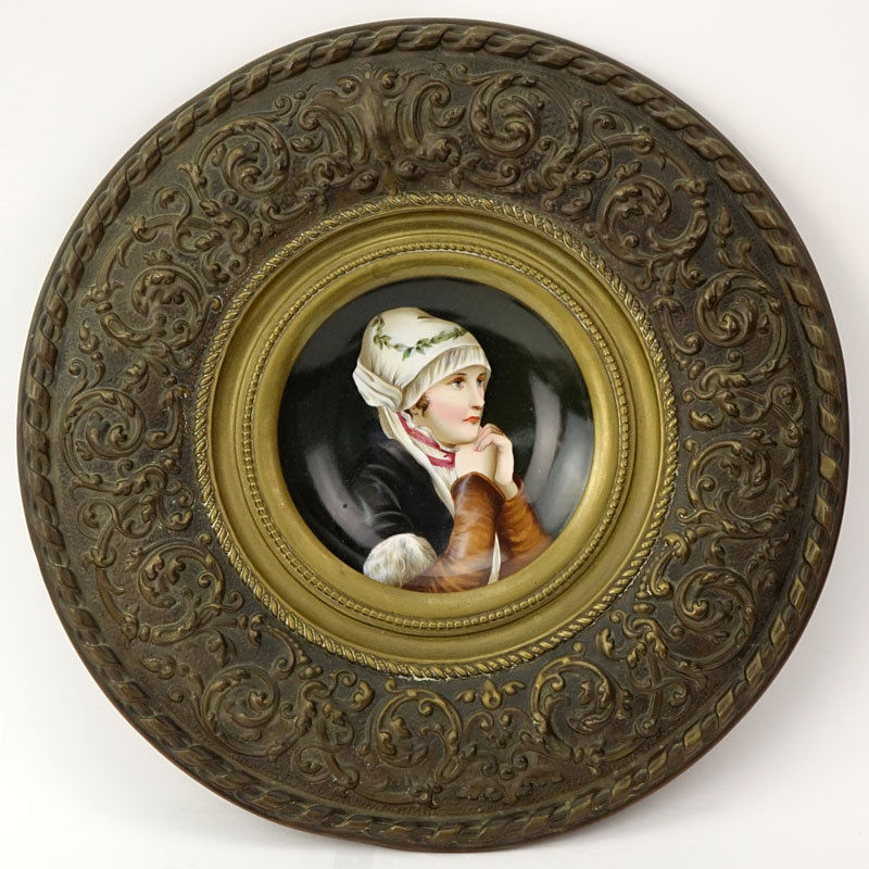 Pair of Victorian Portrait Plates Mounted in Brass Frame