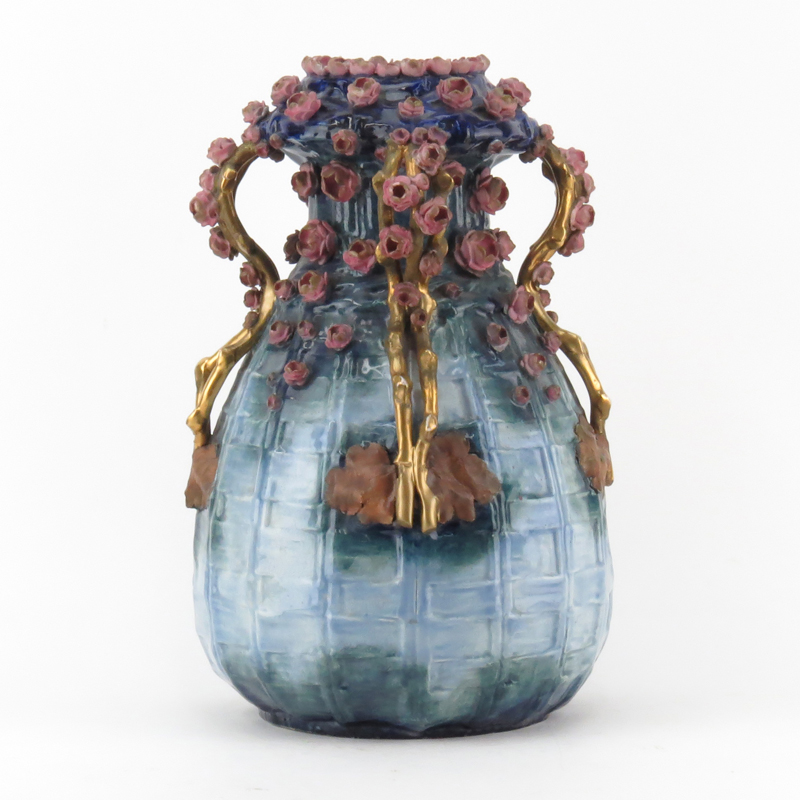 19th Century Austrian Amphora Art Nouveau Relief Pottery Vase