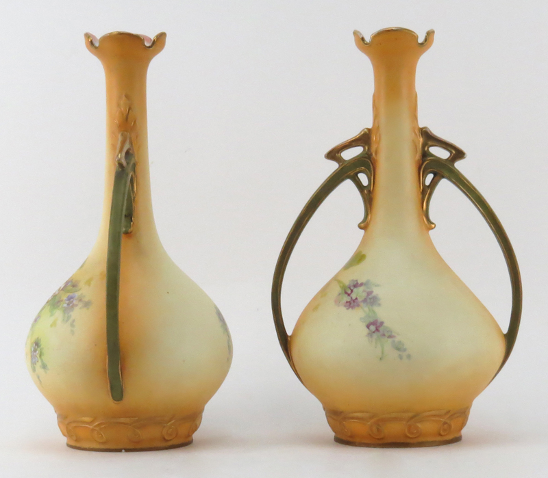 Pair of Casa Renacimiento Amphora Art Nouveau Hand Painted Double Handled Vases