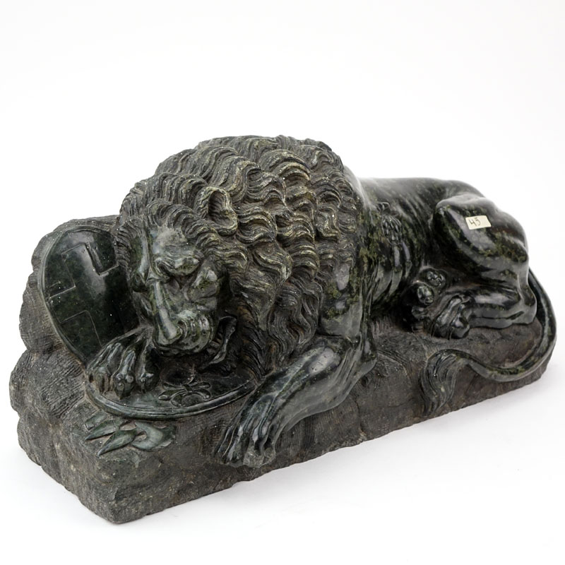 After: Bertel Thorvaldsen, Swiss (1770-1884) Fine Serpentine Marble Lion of Lucerne Sculpture