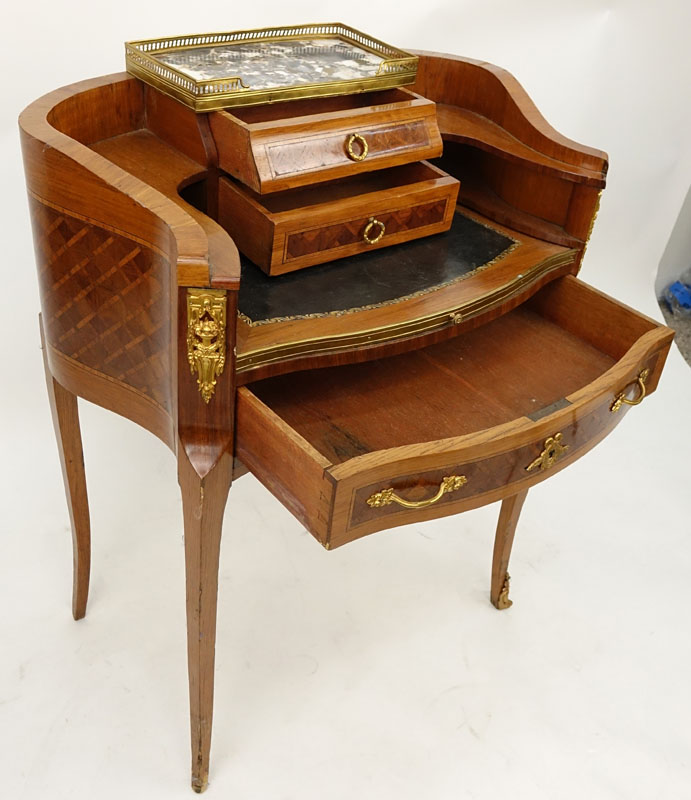 Early 20th Century Louis XV Style Parquetry Inlaid and Bronze Mounted Bureau de Dame