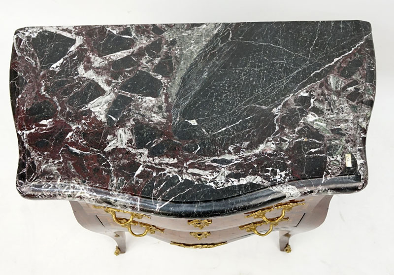 Early 20th Century Louis XV Style Parquetry Inlaid Marble Top Commode