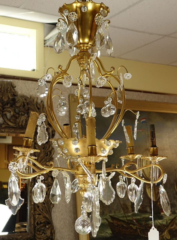 Late 19th/Early 20th Century Rococo Style Gilt Bronze and Crystal 6-Arm Chandelier