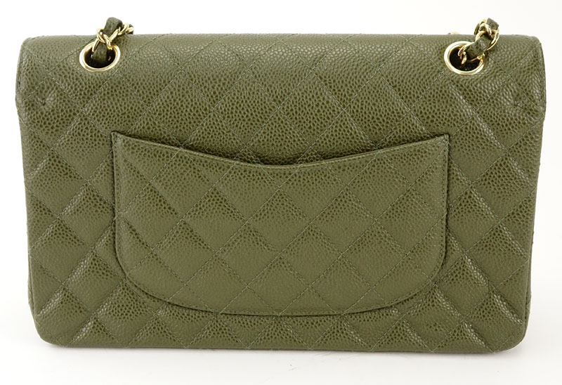 Chanel Olive Green Quilted Caviar Leather Double Flap Bag