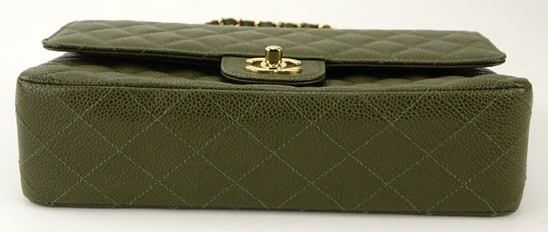 Chanel Olive Green Quilted Caviar Leather Double Flap Bag