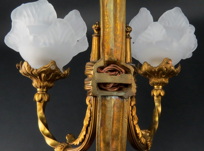 Pair of French Louis XVI Style Gilt Bronze Two Arm Wall Sconces