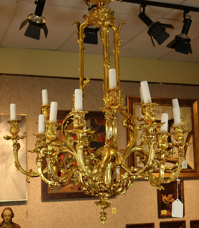 Late 19th Century French Empire Style 15-Arm Gilt Bronze Chandelier