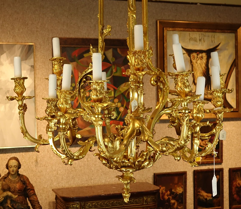 Late 19th Century French Empire Style 15-Arm Gilt Bronze Chandelier