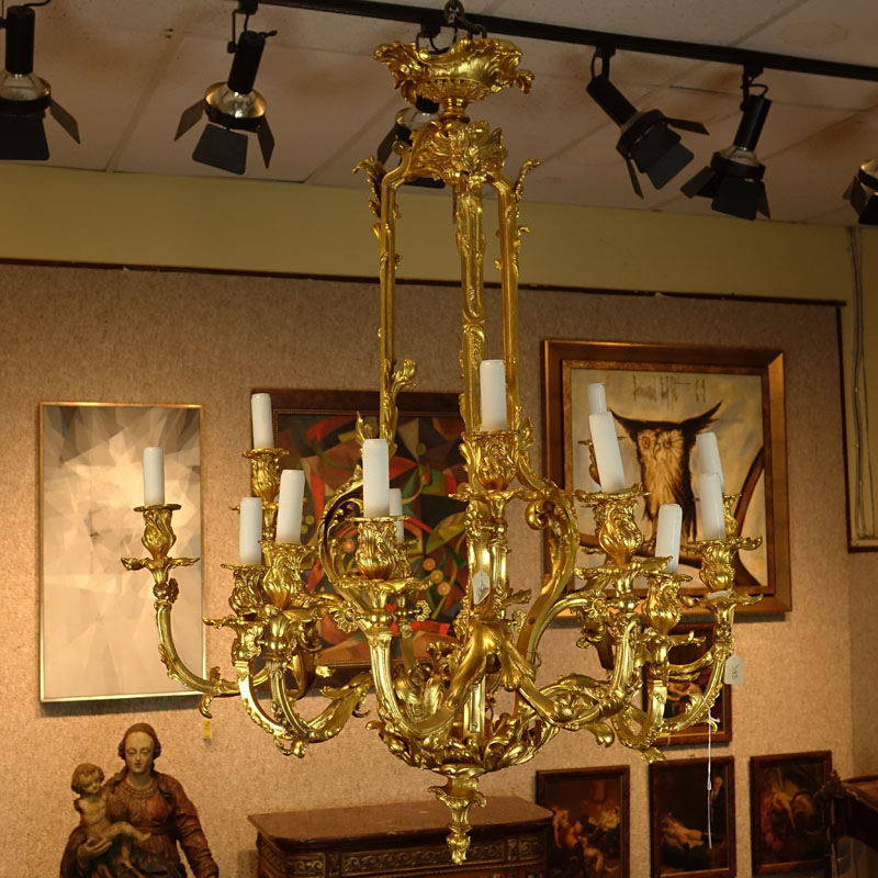 Late 19th Century French Empire Style 15-Arm Gilt Bronze Chandelier