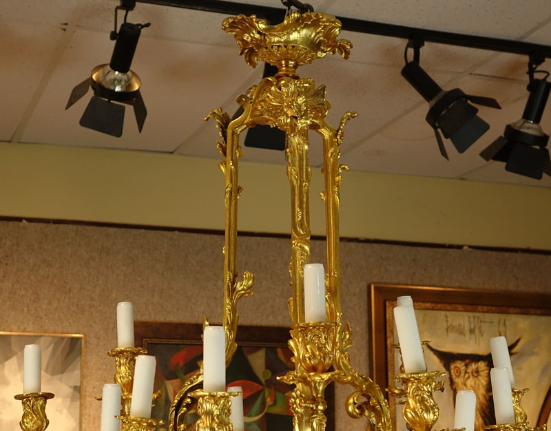 Late 19th Century French Empire Style 15-Arm Gilt Bronze Chandelier