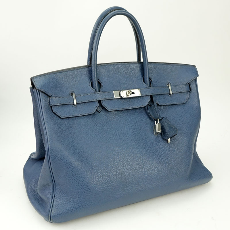 Hermès Bleu Nuit Clemence Leather Birkin Bag 40 With Palladium Hardware