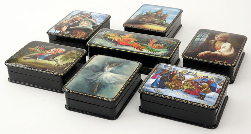 Collection of Seven (7) Russian Lacquer Boxes