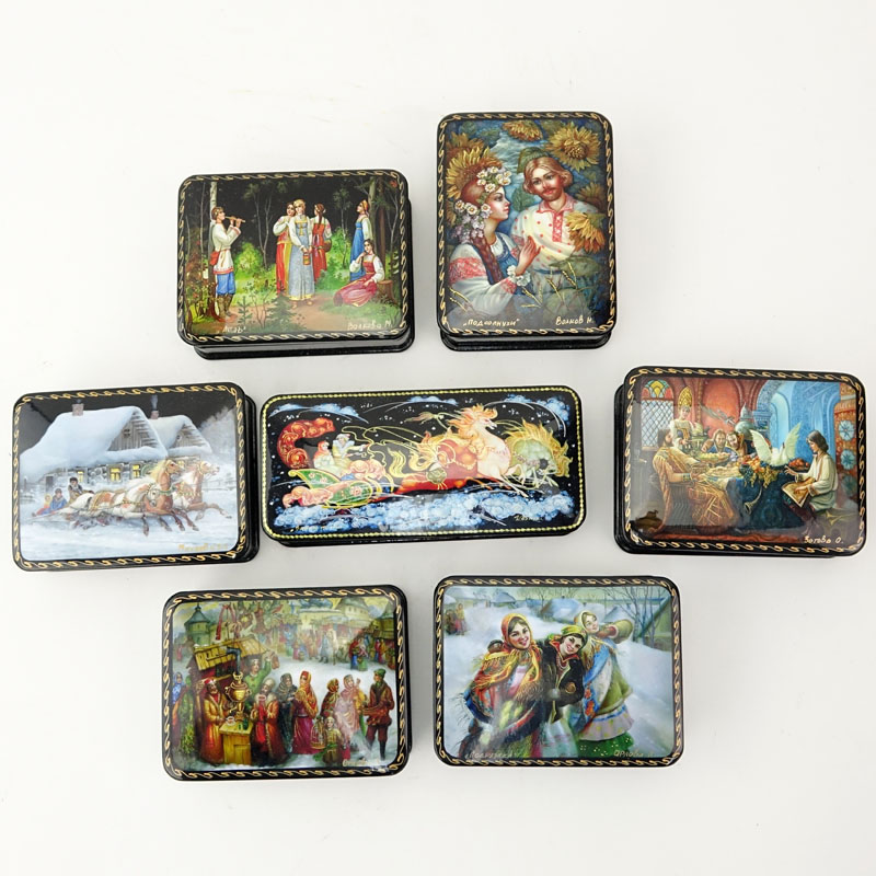 Collection of Seven (7) Russian Lacquer Boxes