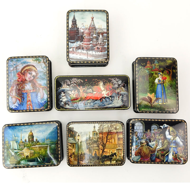 Collection of Seven (7) Russian Lacquer Boxes