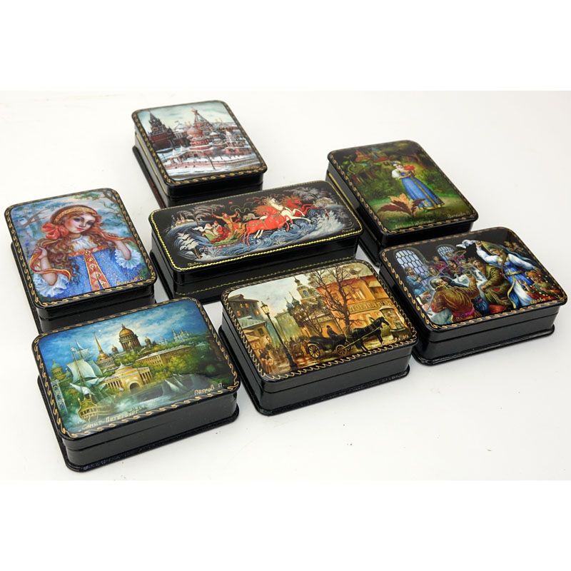 Collection of Seven (7) Russian Lacquer Boxes