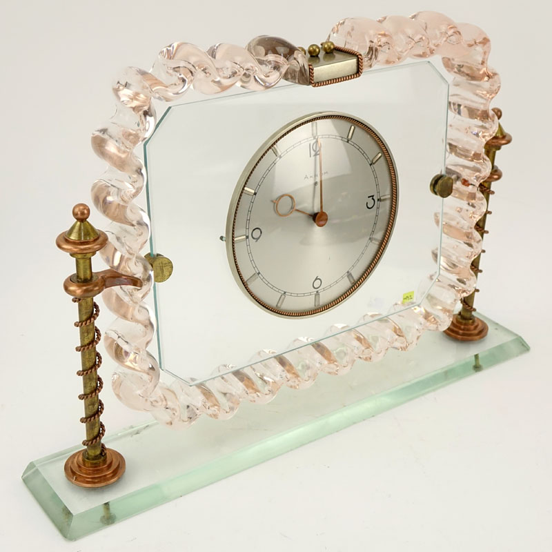 Mid Century Venini Murano  Crystal Glass and Brass Clock