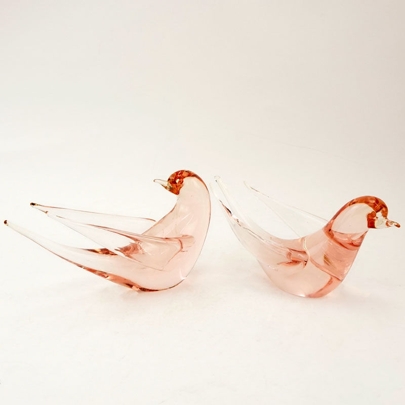 Two (2) Vintage Probably Murano Glass Dove Figures