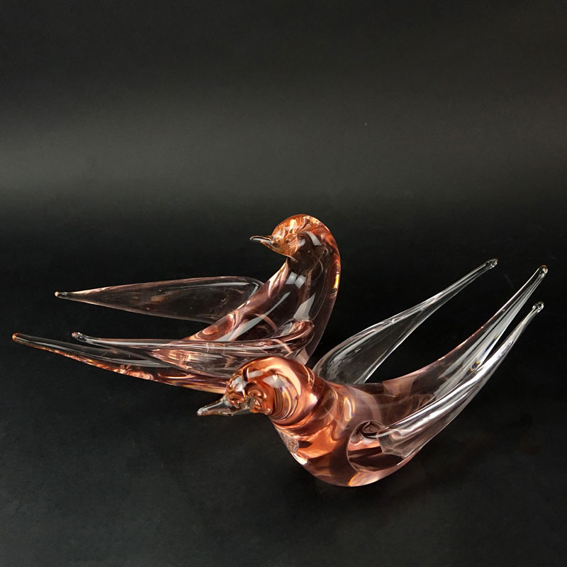 Two (2) Vintage Probably Murano Glass Dove Figures