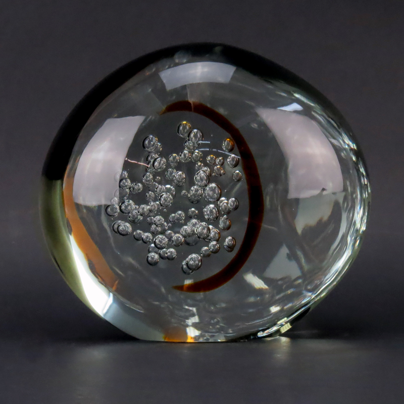 Mid-Century Probably Murano Glass Orb Sculpture With Controlled Bubbles