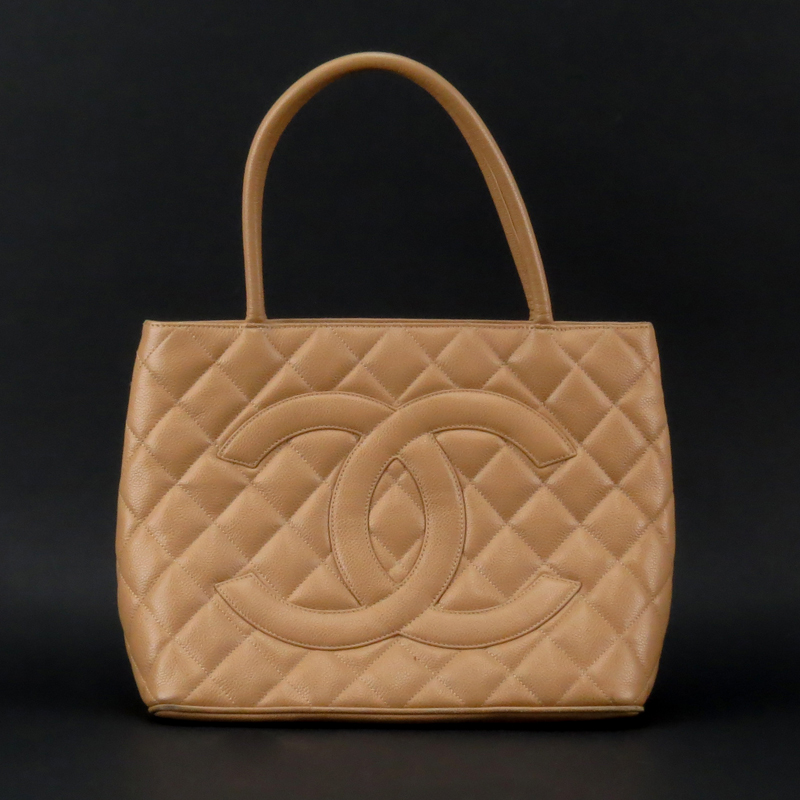 Chanel Beige Caviar Leather Medallion Tote Bag