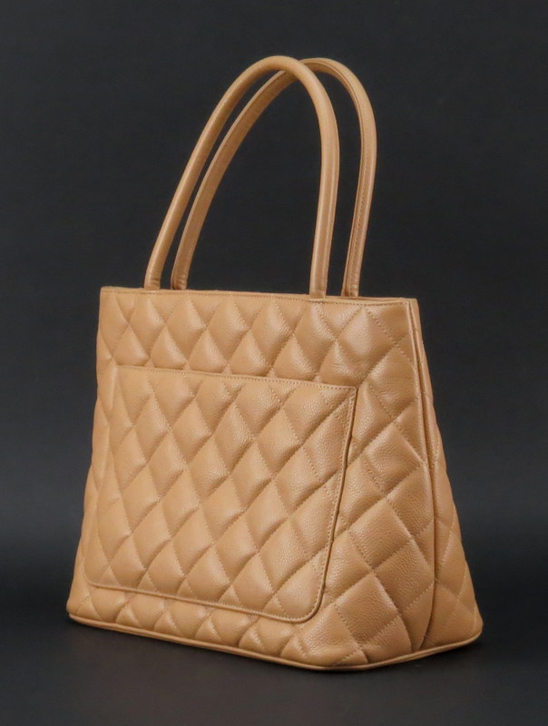 Chanel Beige Caviar Leather Medallion Tote Bag