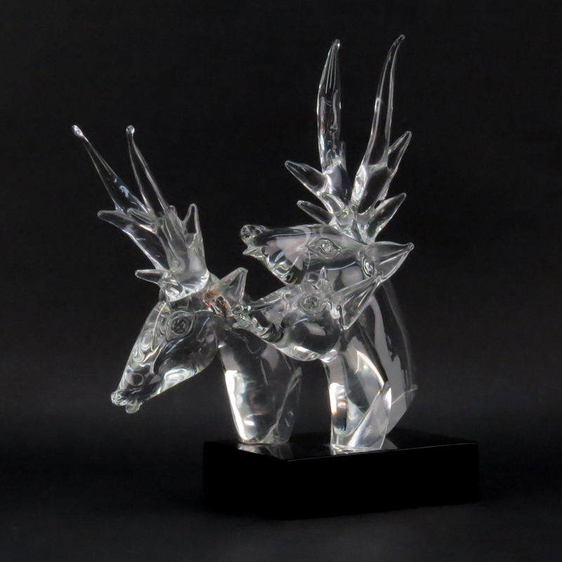 Vintage Licio Zanetti Art Glass Stag Head Group