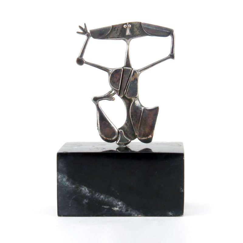 Oswaldo Vigas, Venezuelan (1926-2014) Sterling Silver Sculpture on Marble Base, Standing Bujita