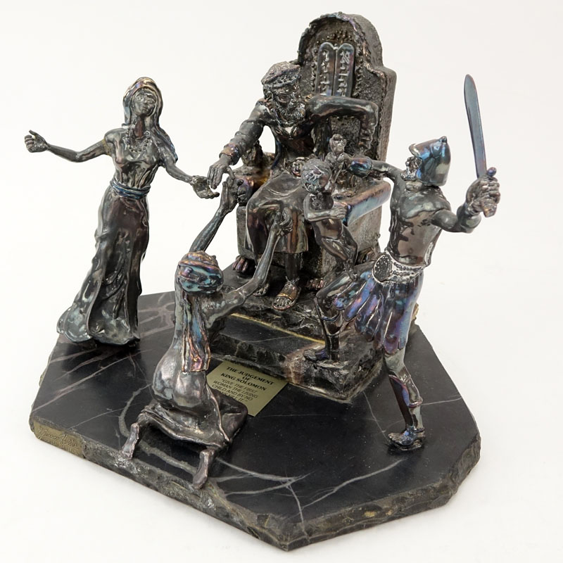 Yaacov Heller, American/Israeli (born 1941) Silver sculpture on stone base, The Judgment of King Solomon