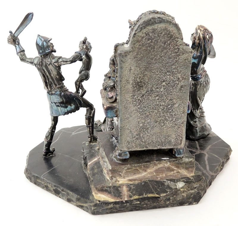 Yaacov Heller, American/Israeli (born 1941) Silver sculpture on stone base, The Judgment of King Solomon