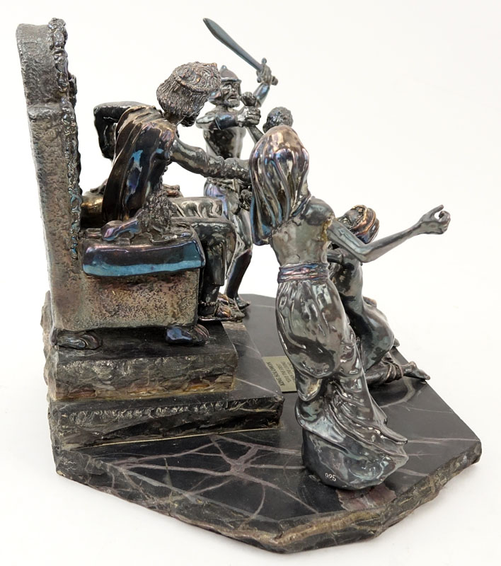 Yaacov Heller, American/Israeli (born 1941) Silver sculpture on stone base, The Judgment of King Solomon