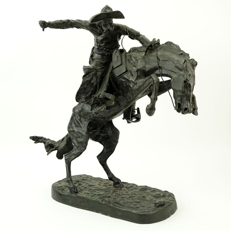 After: Frederic Remington, American (1861-1909) Bronze "Bronco Buster" Signed