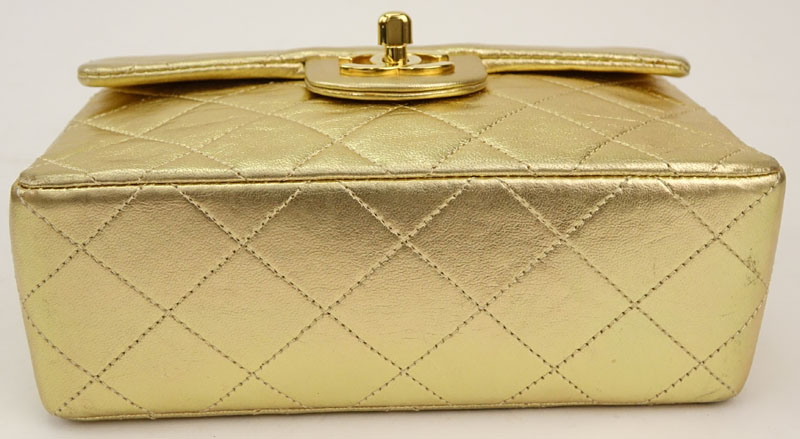 Chanel Gold Lame Quilted Mini Evening Bag On Gold Chain