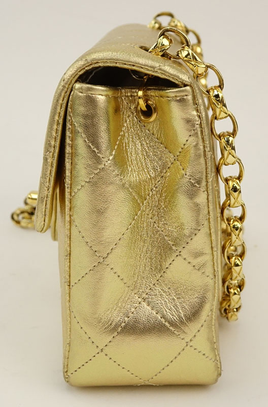 Chanel Gold Lame Quilted Mini Evening Bag On Gold Chain