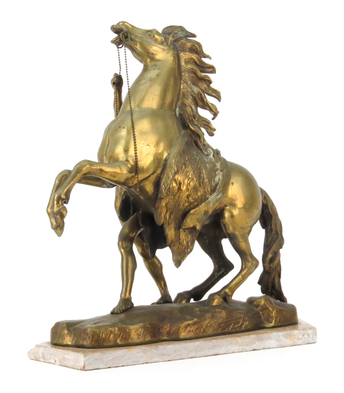 After: Guillaume Coustou, French (1677-1746) "Cheval de Marly" Bronze Sculpture on Marble Base