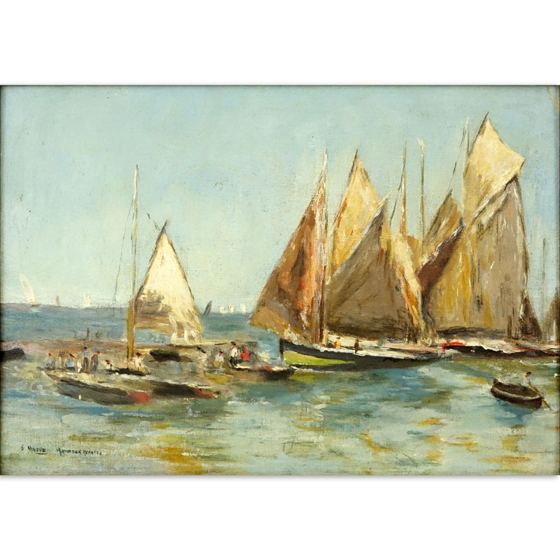 19th or 20th Century Oil on Panel "Sailboats" 