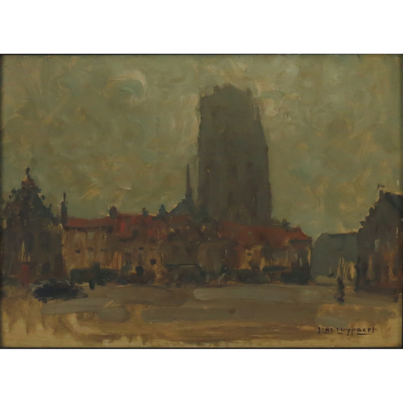 Jean Luypaert, Belgian (1893-1954) "Grand Place de Furnes" Oil on Panel Signed Lower Right