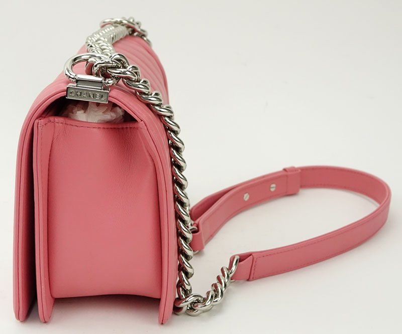 Chanel Pink Calfskin Chevron Quilted Boy Flap Shoulder Bag