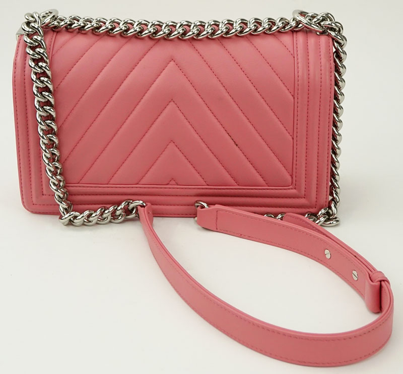 Chanel Pink Calfskin Chevron Quilted Boy Flap Shoulder Bag