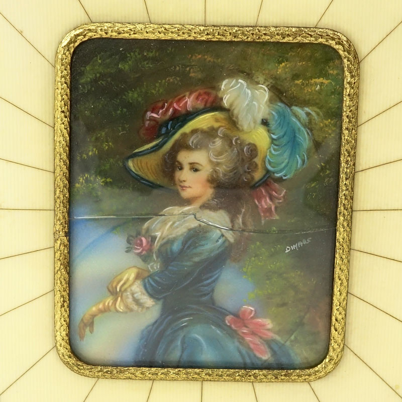 Grouping of Five (5) Antique  Victorian Hand Painted Miniature Portraits on Celluloid