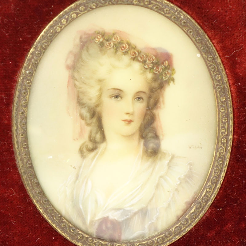 Grouping of Seven (7) Antique or Vintage Hand Painted Victorian Miniature Portraits on Celluloid