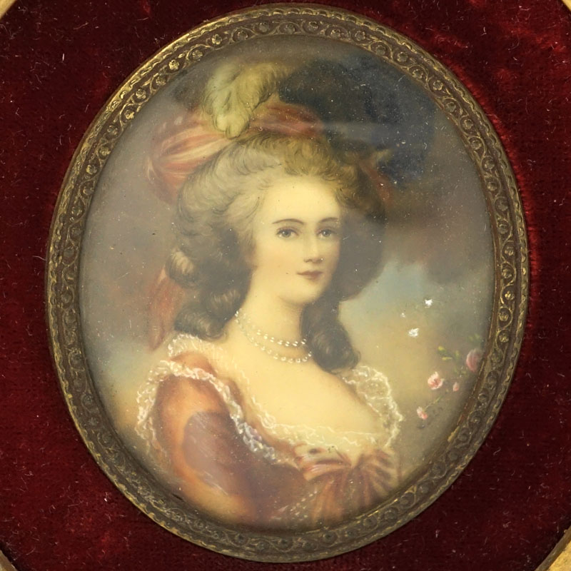 Grouping of Seven (7) Antique or Vintage Hand Painted Victorian Miniature Portraits on Celluloid