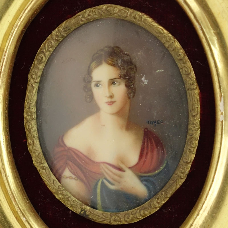 Grouping of Seven (7) Antique or Vintage Hand Painted Victorian Miniature Portraits on Celluloid