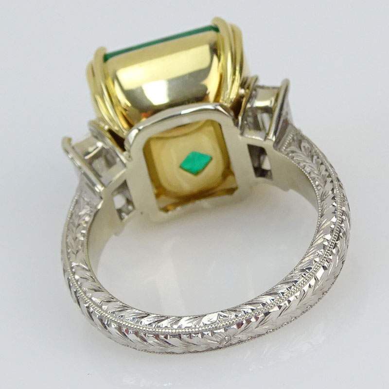 12.2 Carat Colombian Emerald and 18 Karat White and Yellow Gold Ring