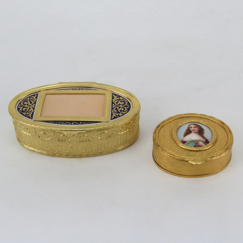 Grouping of Two (2) Antique French Gilt Bronze or Brass Boxes